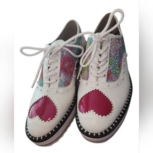 BETSEY JOHNSON White Mixed Media Embellished Round Toe Platform Sneakers 6 M